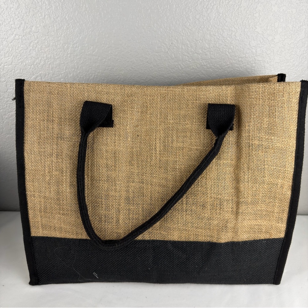 NWOT Jute Tote Bag 3 piece Set with Black Accent Letter J - Picture 7 of 11